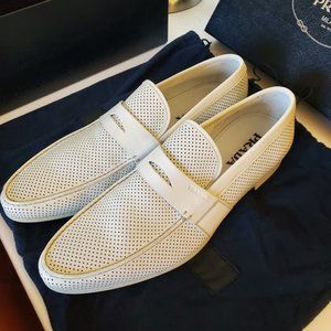 PRADA PERFORATED IVORY WHITE LEATHER DRESS SHOES